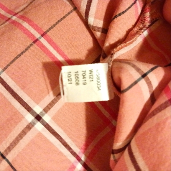 LOFT Women's Plaid Ruffle Long Sleeve Button Down Shirt Pink - Picture 8 of 10